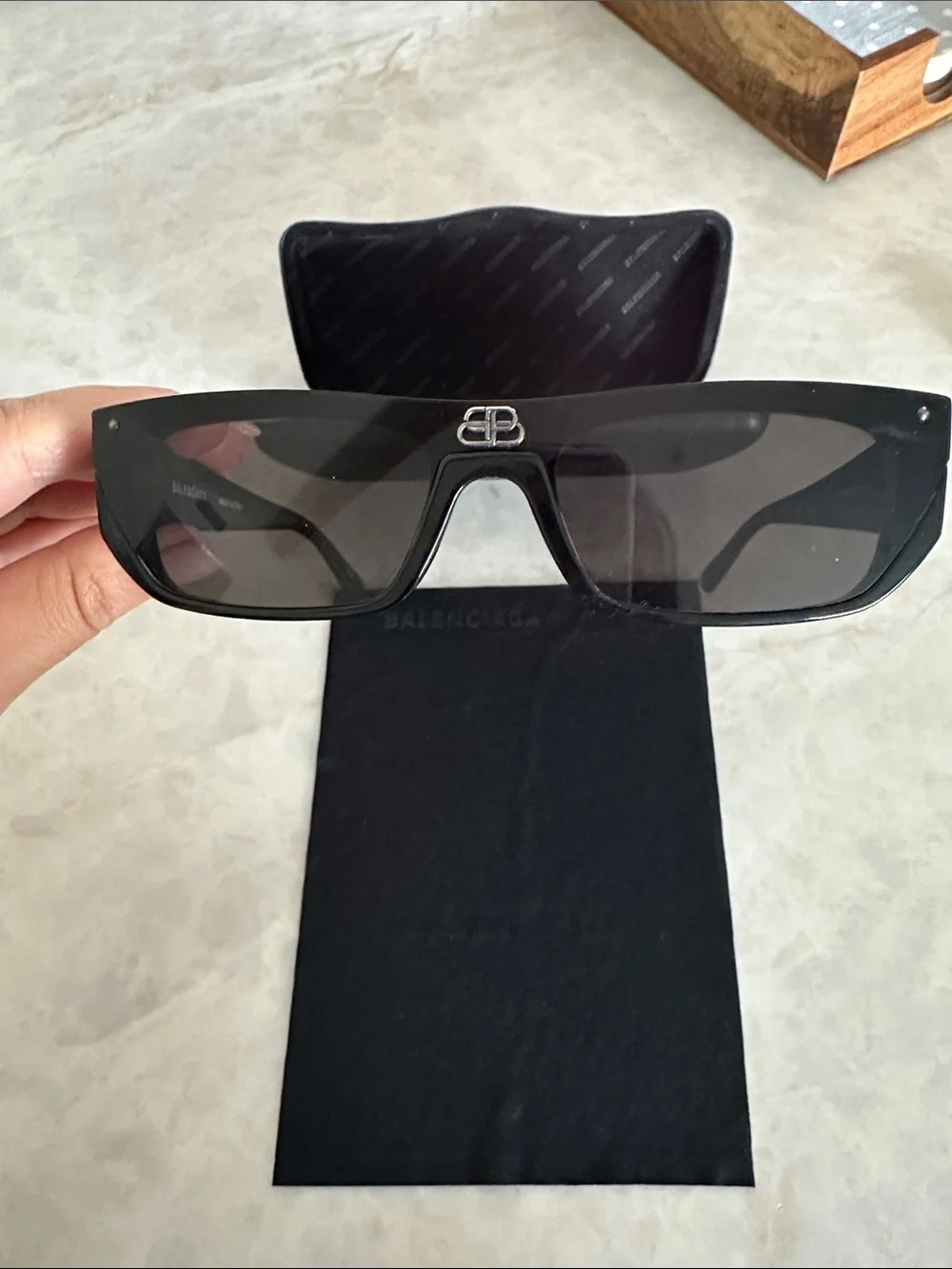 Balenciaga Black Shield Sunglasses with Branded Case